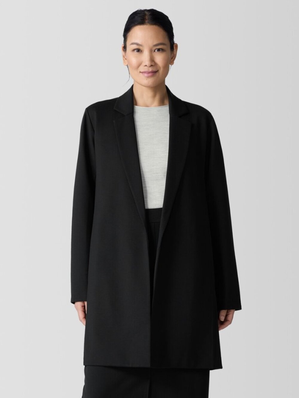EILEEN FISHER Washable Flex Ponte Longline Open Front Black Blazer Size XS